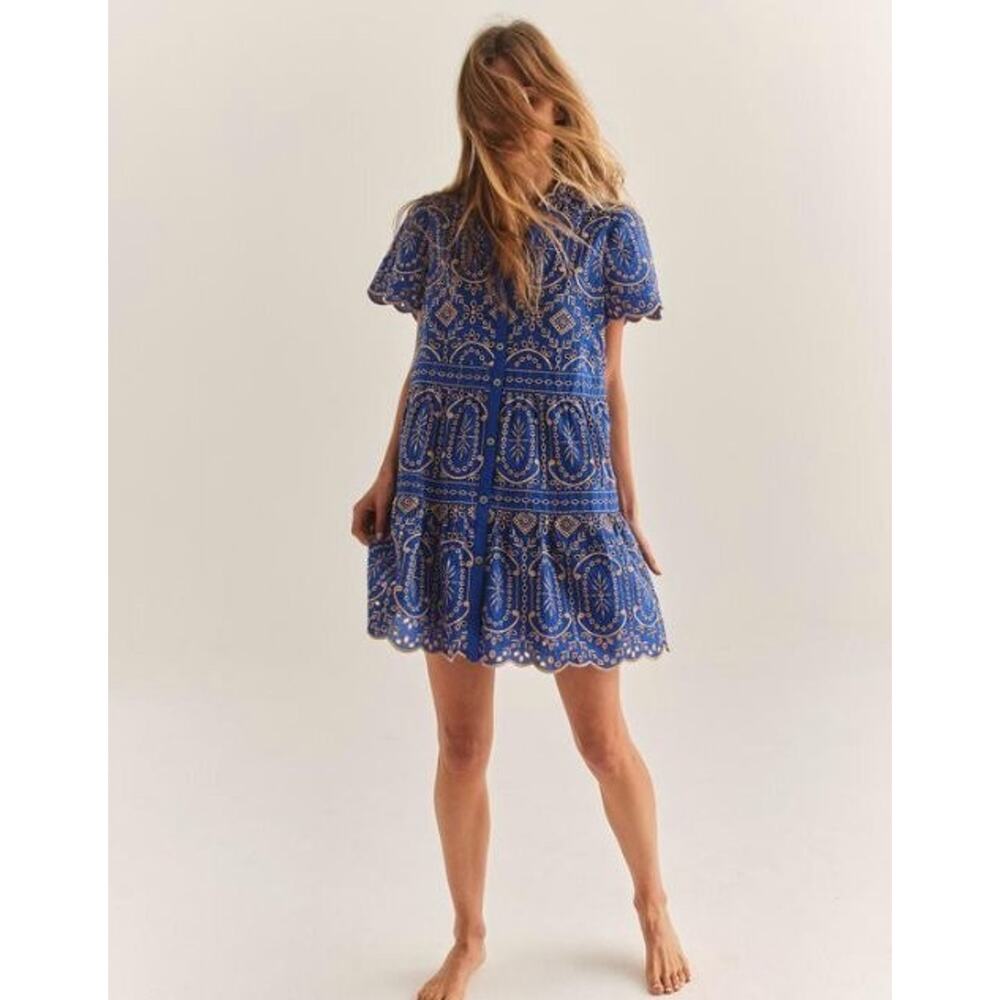 CARTOLINA Nantucket Sz XS Blue Eyelet Short Sleeve Shirt Elsa Dress - Picture 10 of 10